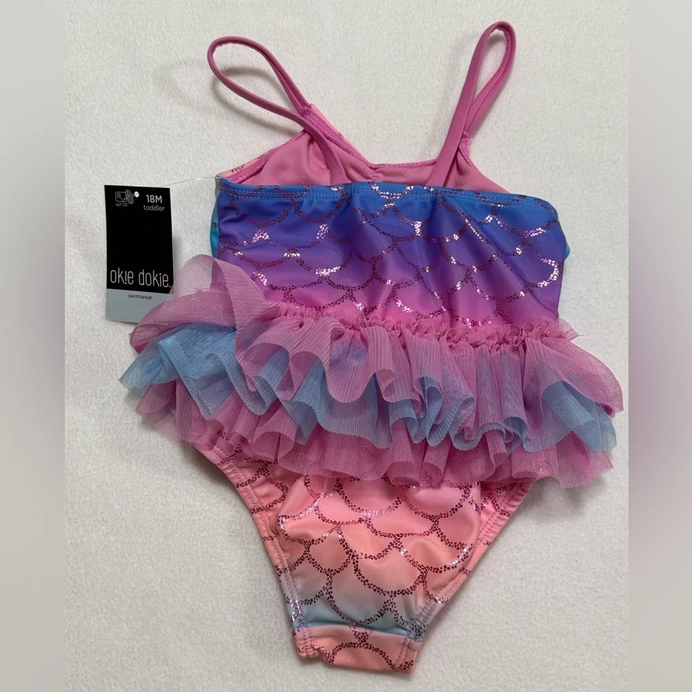 Infant Girl 18M 1-Pc Swimsuit in Pink and Blue W/Mermaid Motif - NWT